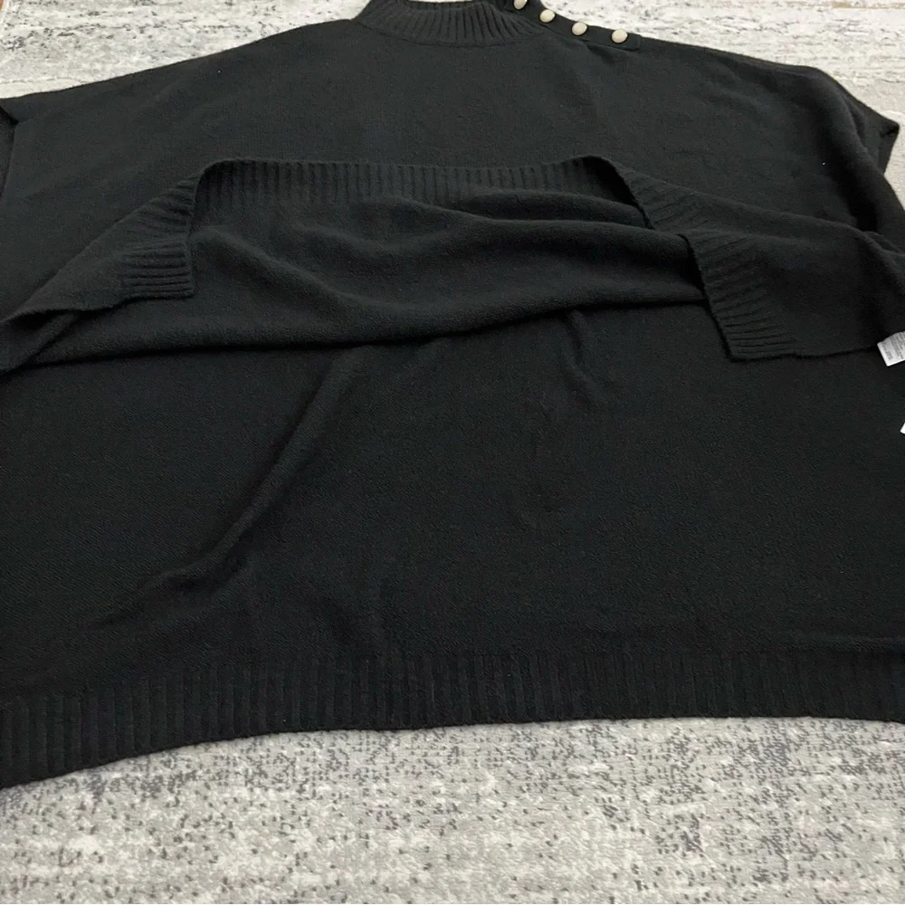🆕 J.Crew black mockneck with button detail poncho sweater with slit hems - Picture 5 of 12